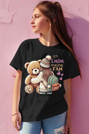 Mädchen T-Shirt Schwarz Familie Liebe