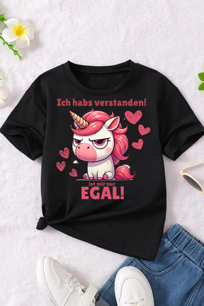 Mädchen T-Shirt Schwarz Egal Einhorn