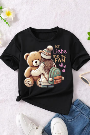 Mädchen T-Shirt Schwarz Familie Liebe