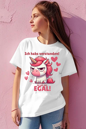 Mädchen T-Shirt Weiß Egal Einhorn