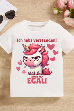 Mädchen T-Shirt Weiß Egal Einhorn